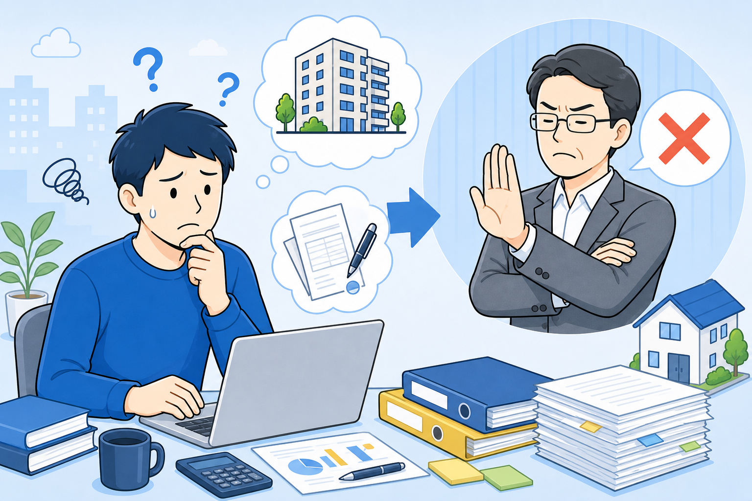 オーナーから断られる不安で社宅化手続きが進まない一人社長のイラスト